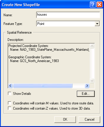 Create New Shapefile Dialog