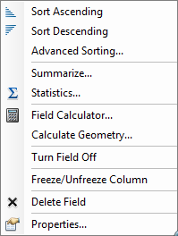 Field Options Menu
