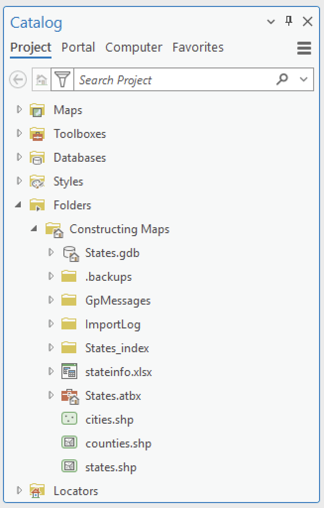 The Catalog, displaying a list of files and folders associated with the project.