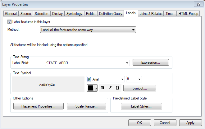 screenshot of label tab