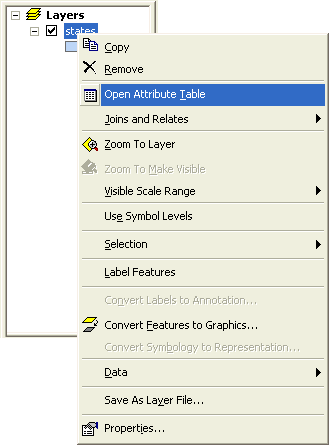 Layer Menu: Open Attribute Table