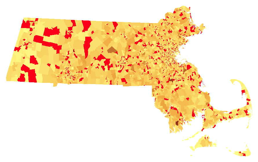 Massachusetts census tract population symbolized by defined interval
