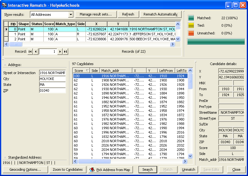 Geocoding Interactive Rematch Dialog